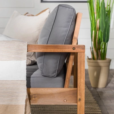 Galia Square Leg Acacia Wood Patio Loveseat With Cushions - Brown - Saracina Home - Image 13