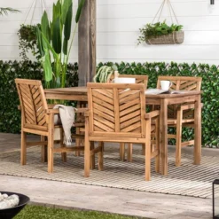 5pc Slatted Chevron Acacia Wood Patio Dining SetĀ - Saracina Home