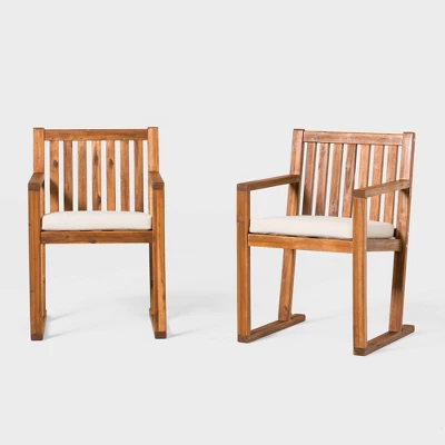 Saracina Home 2pk Acacia Modern Slat-Back Patio Dining Chairs With Cushions - Image 3
