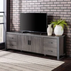 Modern Urban Industrial TV Stand For TVs Up To 80" Charcoal - Saracina Home