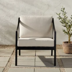 Saracina Home Mid-Century Modern Slatted Outdoor Acacia Arm Chair With Cushion