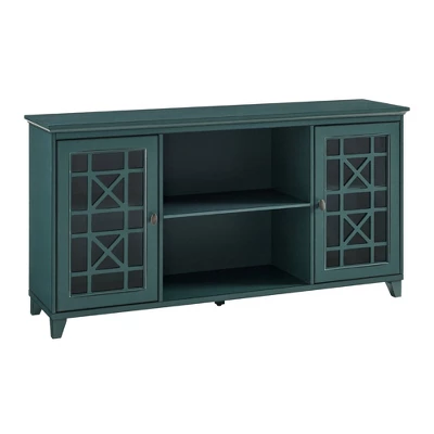 Bayland Transitional Double Fretwork Door Sideboard Antique Dark Teal - Saracina Home - Image 4