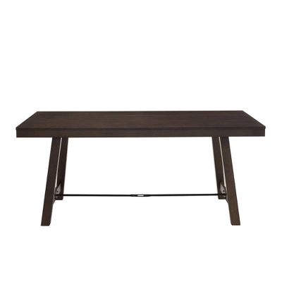 71" Tanya Modern Farmhouse Metal Stretcher Dining Table Dark Brown Oak - Saracina Home - Image 3