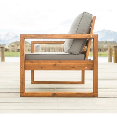 Galia Square Leg Acacia Wood Patio Loveseat With Cushions - Brown - Saracina Home - Image 5