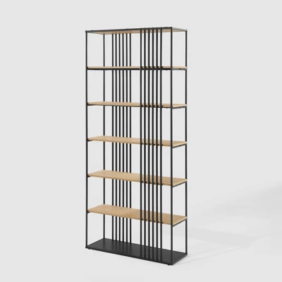 79" Modern 6 Shelf With Metal Bar Bookcase Coastal Oak/Black - Saracina Home - Image 3