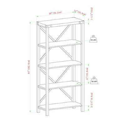 64" Sophie Industrial X Frame Bookshelf - Saracina Home - Image 11