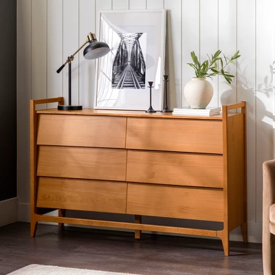 Mid-Century Modern Solid Wood Paneled 6 Drawer Dresser - Saracina Home