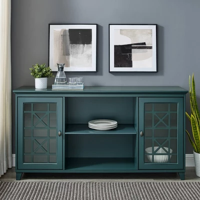 Bayland Transitional Double Fretwork Door Sideboard Antique Dark Teal - Saracina Home - Image 2