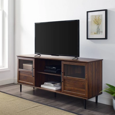 Modern Wood And Glass Door Console TV Stand For TVs Up To 65" - Saracina Home