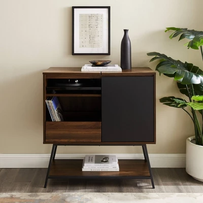 Emmeline Mid-Century Modern Vinyl Record Player Cabinet Black/Dark Walnut - Saracina Home - Image 3