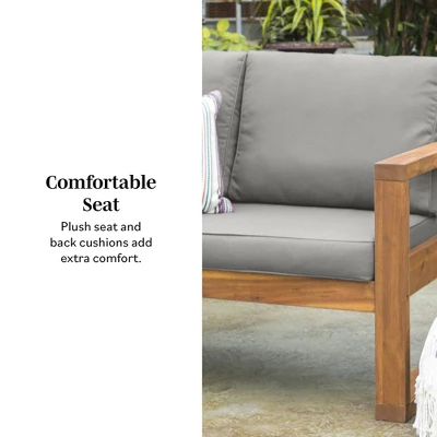 Galia Square Leg Acacia Wood Patio Loveseat With Cushions - Brown - Saracina Home - Image 17