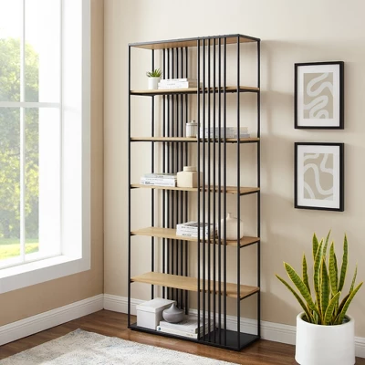 79" Modern 6 Shelf With Metal Bar Bookcase Coastal Oak/Black - Saracina Home - Image 7