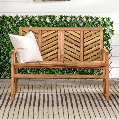 Slatted Chevron Acacia Wood Patio Loveseat – Saracina Home - Image 3