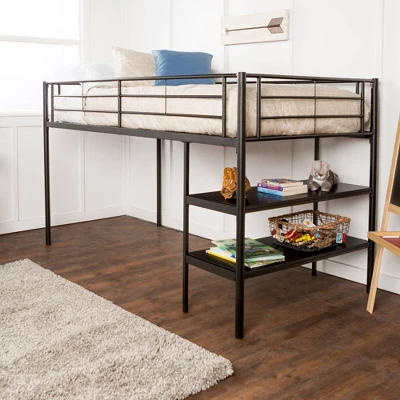Twin Analise Metal Low Loft Bed With Desk And Storage Black - Saracina Home