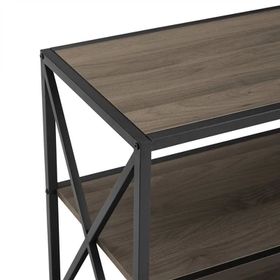 Modern Industrial X Frame Metal And Wood Media Bookshelf - Saracina Home - Image 4