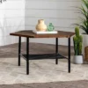 Saybrook Modern Metal And Wood Patio Hexagon Coffee Table - Dark Brown - Saracina Home