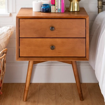 Greenberg 2 Drawer Mid-Century Modern Solid Wood Nightstand - Saracina Home - Image 2