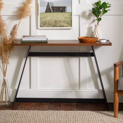 Urban Industrial Entry Table With Wood And Metal Dark Walnut - Saracina Home - Image 9