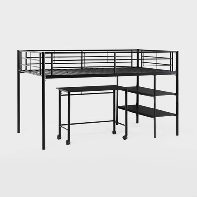 Twin Analise Metal Low Loft Bed With Desk And Storage Black - Saracina Home - Image 7