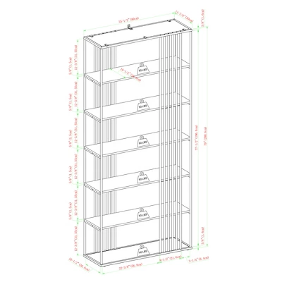 79" Modern 6 Shelf With Metal Bar Bookcase Coastal Oak/Black - Saracina Home - Image 2