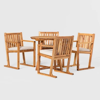 Saracina Home 5pc Modern Slatted Acacia Outdoor Dining Set With Round Table - Image 6