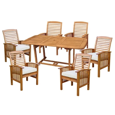 7pc Acacia Wood Patio Dining Set With Cushions - Saracina Home - Image 6