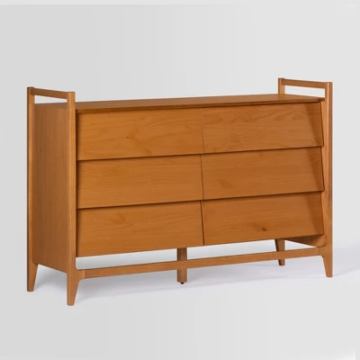 Mid-Century Modern Solid Wood Paneled 6 Drawer Dresser - Saracina Home - Image 2