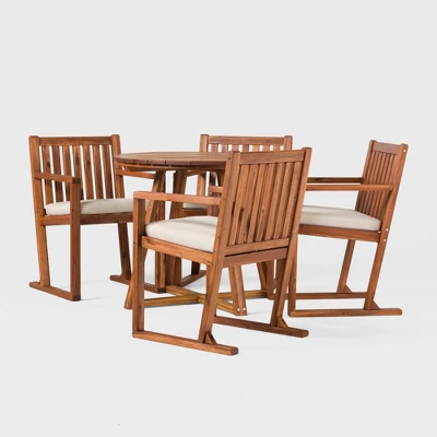 Saracina Home 5pc Modern Slatted Acacia Outdoor Dining Set With Round Table - Image 3