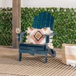 Genovia Transitional Acacia Wood Outdoor Adirondack Chair With Wine Holder - Saracina Home