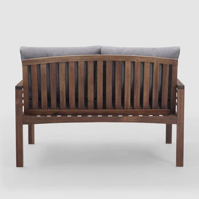 Saybrook Modern Metal And Wood Patio Loveseat - Gray/Dark Brown - Saracina Home - Image 3