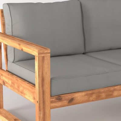 Galia Square Leg Acacia Wood Patio Loveseat With Cushions - Brown - Saracina Home - Image 6