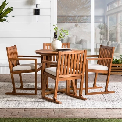Saracina Home 5pc Modern Slatted Acacia Outdoor Dining Set With Round Table - Image 2