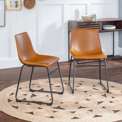 Set Of 2 Laslo Modern Upholstered Faux Leather Dining Chairs - Saracina Home