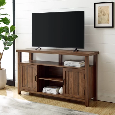 Modern Farmhouse Highboy Double Grooved Door TV Stand For TVs Up To 65" - Saracina Home