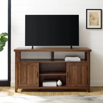 Modern Farmhouse Highboy Double Grooved Door TV Stand For TVs Up To 65" - Saracina Home - Image 3