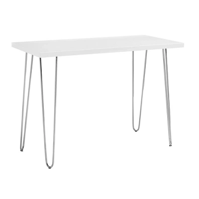 Gibby Modern Glam Hairpin Leg Writing Desk Faux White Marble - Saracina Home - Image 2