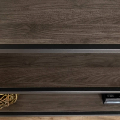 Modern Industrial X Frame Metal And Wood Media Bookshelf - Saracina Home - Image 5