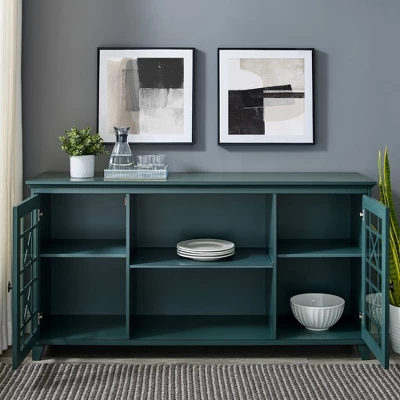 Bayland Transitional Double Fretwork Door Sideboard Antique Dark Teal - Saracina Home