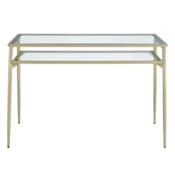 Modern 2 Tier Glass Top Writing Desk With Metal Legs Gold - Saracina Home