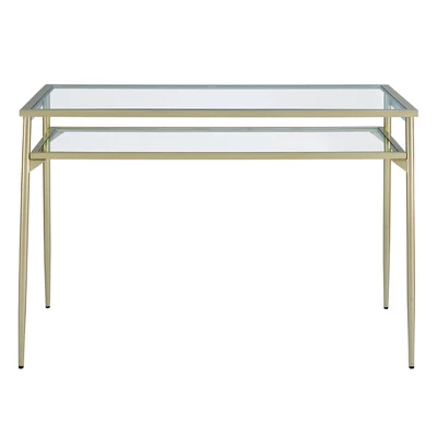 Modern 2 Tier Glass Top Writing Desk With Metal Legs Gold - Saracina Home