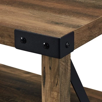 Sophie Rustic Farmhouse X Frame Glass Doors TV Stand For TVs Up To 80" Rustic Oak - Saracina Home - Image 4