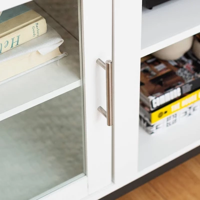 Pierceton Modern Double Glass Door With Metal Legs TV Stand For TVs Up To 58" White - Saracina Home