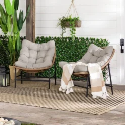2pk Papasan Scoop Outdoor Patio Chair - Natural - Saracina Home
