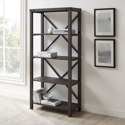 64" Sophie Industrial X Frame Bookshelf - Saracina Home - Image 3