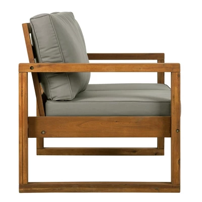 Galia Square Leg Acacia Wood Patio Loveseat With Cushions - Brown - Saracina Home - Image 2